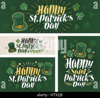 Happy saint Patrick's day, banner. Irish beer festival, label. Lettering vector illustration Stock Vector