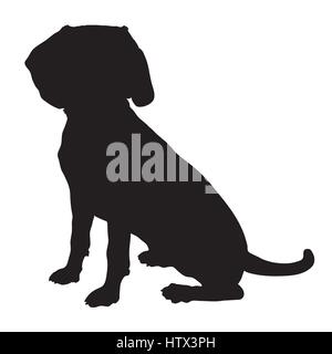 A black silhouette of a sitting Beagle puppy Stock Vector