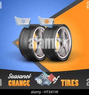 Replacement tires for the sesanol specified on label wheel. Vector illustration Stock Vector