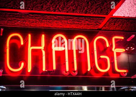 Change sign in an amusement arcade in Cleethorpes on the Lincolnshire coast Stock Photo