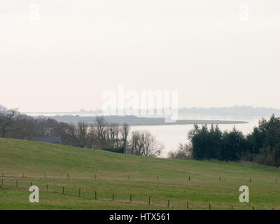 The river colne in all its glory, as seen up top from a field in Wivenhoe. Stock Photo