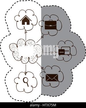 silhouette cloud icons network service connection Stock Vector