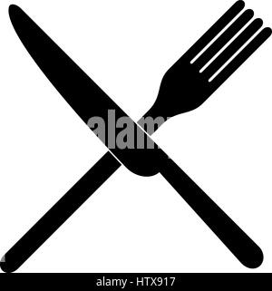 crossed fork over knife - white vector icon Stock Vector