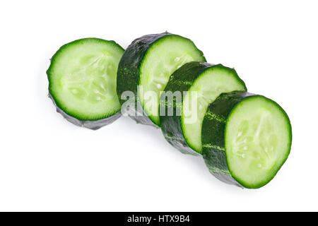Fresh cucumber ring slices (Cucumis sativus), top view. Clipping paths, shadow separated Stock Photo