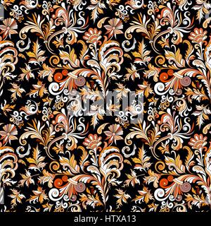 Vintage baroque seamless pattern with swirls and flowers, vector illustration Stock Vector