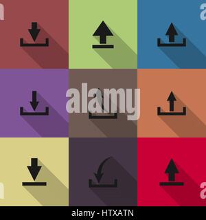 Icons download with a long diagonal shadow, vector illustration. Stock Vector
