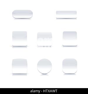 Set of stylish white buttons of the various form isolated on white background, vector illustration. Stock Vector