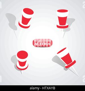 Set of pushpin in the national colors of Austria, vector illustration. Stock Vector