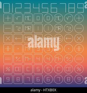 A set of mathematical symbols for the calculator of thin lines, vector illustration. Stock Vector