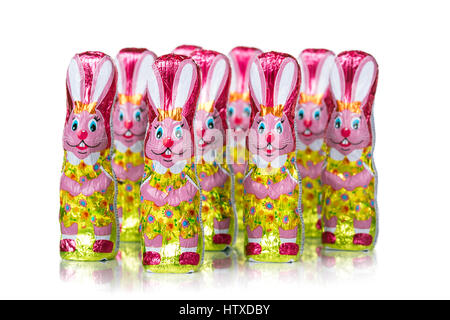 Chocolate Easter bunny figure. Easter chocolate rabbit figurines. Isolated on white background Stock Photo