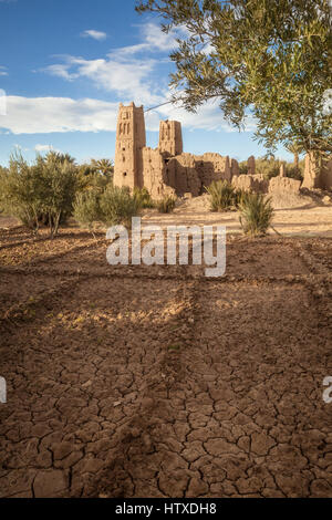 Departed Kasbah  Morocco. The ruins of one of Morocco’s fortress-palaces, Kasbah or ksar, situated in the arid Atlas Mountains near Ait Benhaddou. Stock Photo