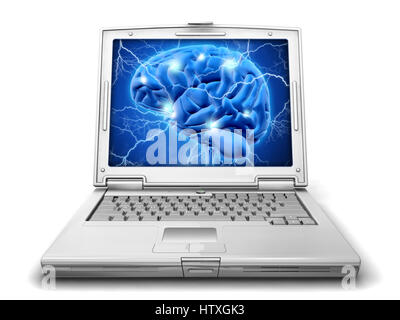 3D concept background of brain image on laptop depicting alzheimers research Stock Photo