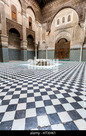 Fes, Morocco.  Attarine Medersa, 14th. Century, Inner Courtyard, Fes El-Bali. Stock Photo