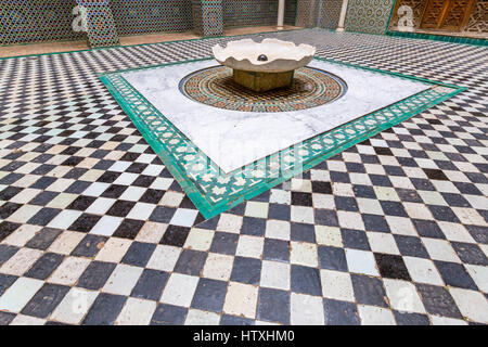 Fes, Morocco.  Attarine Medersa, 14th. Century, Inner Courtyard, Fes El-Bali. Stock Photo