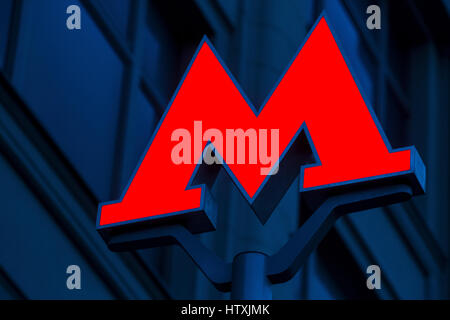 The letter 'M' - the emblem of the Moscow metro system, Russia Stock Photo