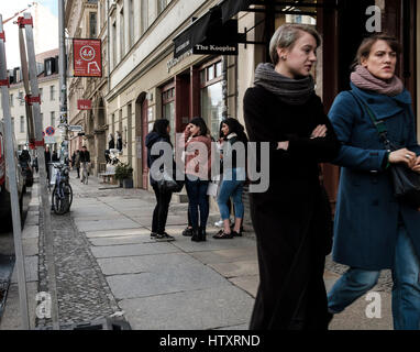 People on Neue Schonhauser Strasse, fashionable street with many designer boutiques in Mitte , Berlin, Germany Stock Photo