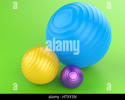 3d rendering colorful fitness balls various size Stock Photo