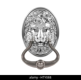 3D Silver lion door knocker isolated on white background Stock Photo