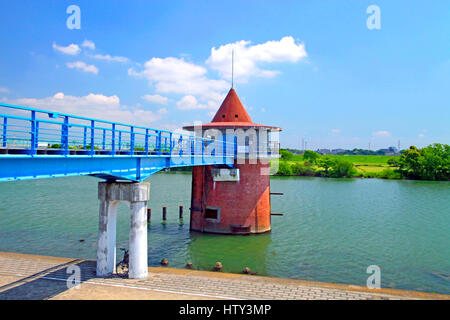 Water Intake Tower in Edogawa River Kanamachi Katsushika Tokyo Japan Stock Photo