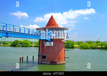 Water Intake Tower in Edogawa River Kanamachi Katsushika Tokyo Japan Stock Photo