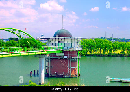 Water Intake Tower in Edogawa River Kanamachi Katsushika Tokyo Japan Stock Photo