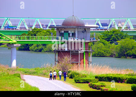 Water Intake Tower in Edogawa River Kanamachi Katsushika Tokyo Japan Stock Photo