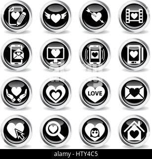 love icons on stylish round chromed buttons Stock Vector
