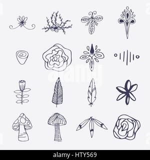 Vector icon set of plants against white background Stock Vector