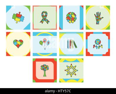 Vector icon set for awareness against white background Stock Vector