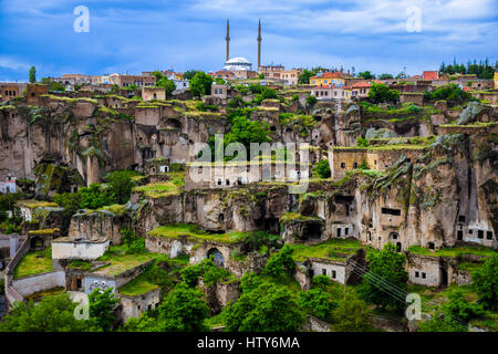 Guzelyurt town and the underground city near Ihlara valley in Cappadocia, Turkey Stock Photo