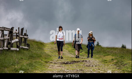 Walking tour through the romanian countryside, mountains, villages, waters. Holidays in carpathian nature. Stock Photo