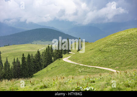 Walking tour through the romanian countryside, maramures mountains, villages, waters. Holidays in carpathian nature. Stock Photo