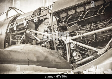 vintage toned WW2 fighter plane engine Stock Photo