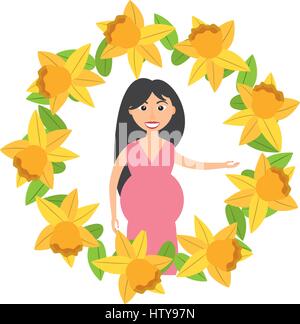 pregnant woman flower frame decoration Stock Vector