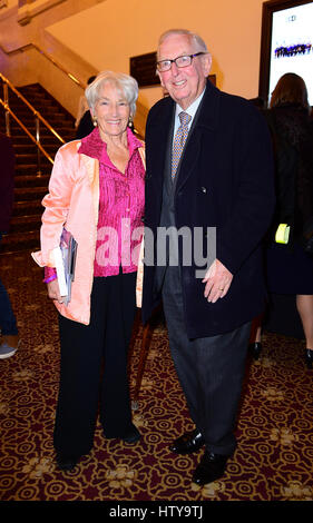 John Davan Sainsbury, Baron Sainsbury of Preston Candover and Anya Linden, Lady Sainsbury of Preston Candover arriving for A Gala Performance of An American in Paris in aid of the Dancers' Career Development charity held at the Dominion Theatre in Camden, London. Stock Photo