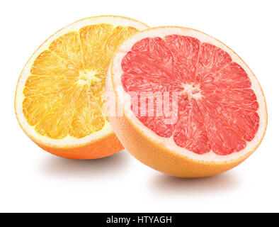 half of orange and grapefruit isolated on white background. Stock Photo
