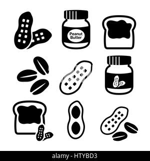 Peanuts, peanut butter - food vector icons set Stock Vector