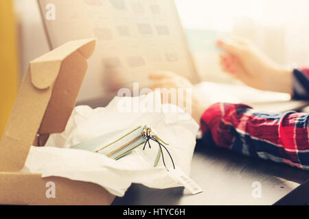 woman making online purchase on internet store Stock Photo