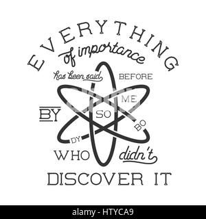 Vintage science poster and background with "Stigler's law of eponymy" and atom icon. Science background theme. Retro monochrome style. Vector illustration of science background isolated on white Stock Vector