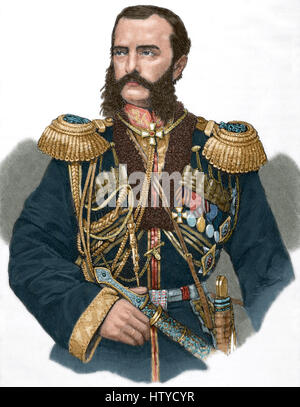 Grand Duke Michael Nikolaevich of Russia (1832-1909). Fourth son and seventh child of Tsar Nicholas I of Russia and Charlotte of Prussia. Portrait. Engraving. 'Historia Universal', 1885. Colored. Stock Photo