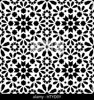 Geometric seamless pattern, Moroccan tiles design, seamless black tile background Stock Vector