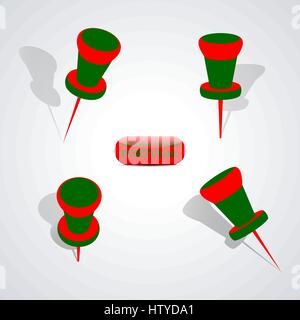 Set of pushpin in the national colors of Portugal, vector illustration. Stock Vector