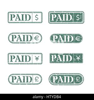 A set of rectangular stamps paid to the leading world currencies, vector illustration. Stock Vector