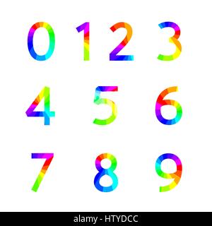 Rainbow numbers with square corners from zero to nine, vector illustration. Stock Vector