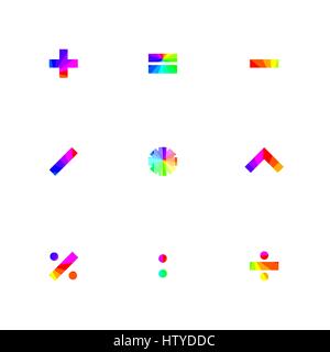 Rainbow symbols of mathematical operations with square corners, vector illustration. Stock Vector