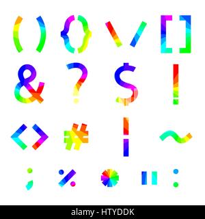 Rainbow alphabet symbols with square corners, vector illustration. Stock Vector