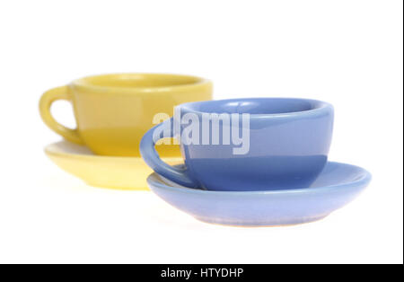 Two mugs with saucer isolated Stock Photo