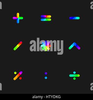 Rainbow symbols of mathematical operations with rounded corners, vector illustration. Stock Vector