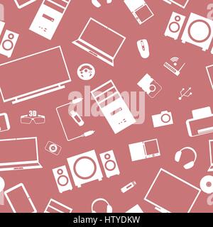 Seamless background from a set of digital devices and computer accesories, vector illustration. Stock Vector