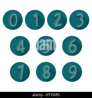 Icons volumetric numbers from zero to nine with a long diagonal shadow, vector illustration. Stock Vector